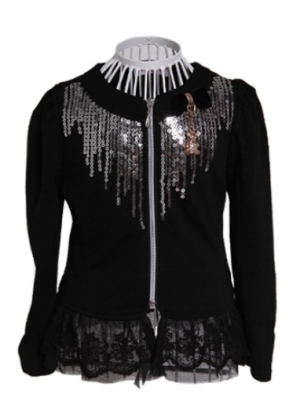 Girl coat black pink lace design